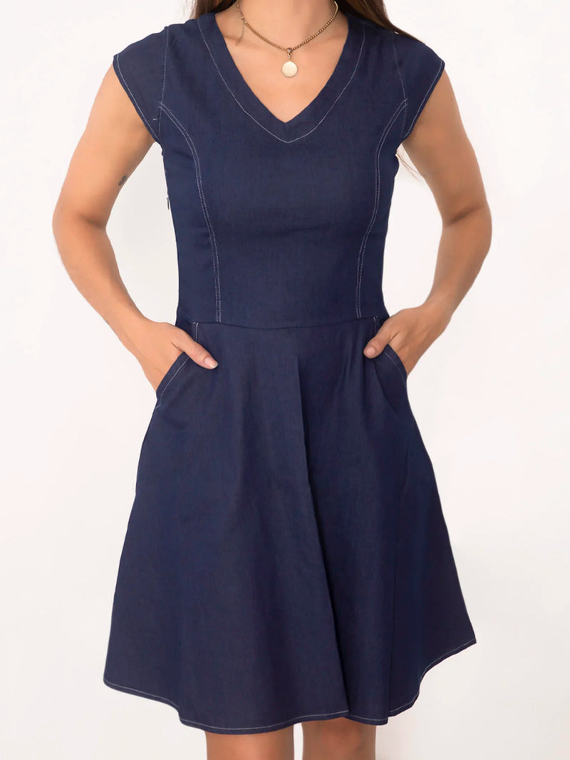 Vestido Jeans de alças com Amarração Frontal