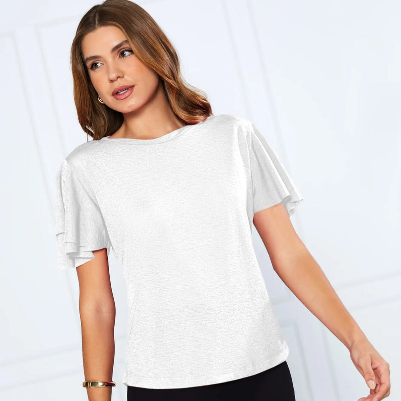 Camiseta Leve Com Manga Com Babado Na Manga